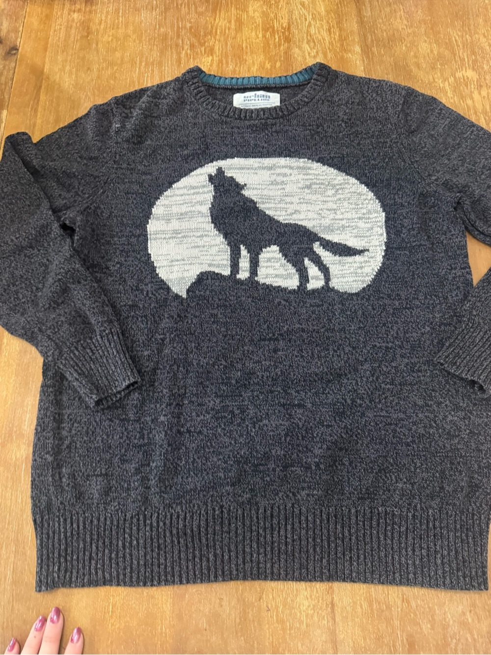 urban pipeline Charcoal Crewneck Sweater with Wolf Graphic